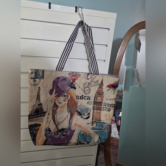 Handbags - Stylish Canvas Tote Bag - Multicolor